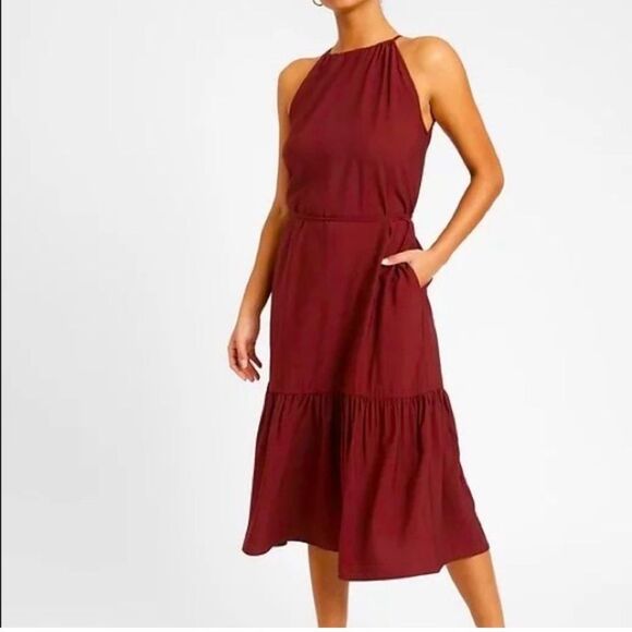 Banana Republic Halter Midi Dress NEW with tags Size Medium Tall Red Wine - Picture 1 of 14